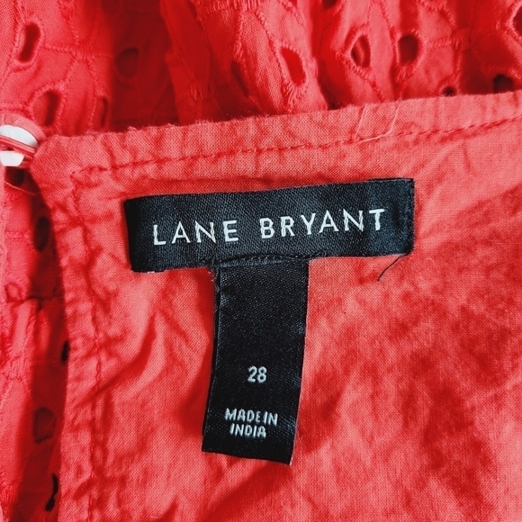 ☀️Lane Bryant Coral Red Eyelet Peplum Top - Picture 7 of 12